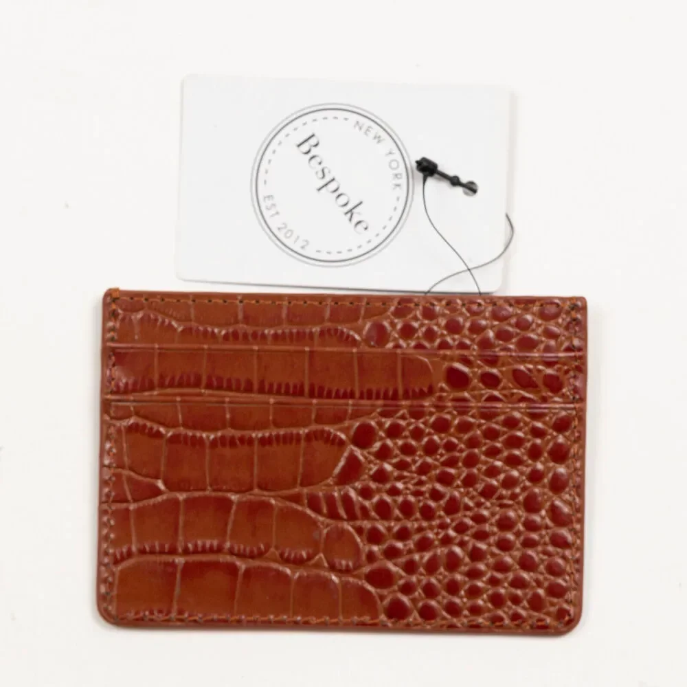 Bespoke Men's Straight Edge Gator Embossed Leather Card Case Tan 1238